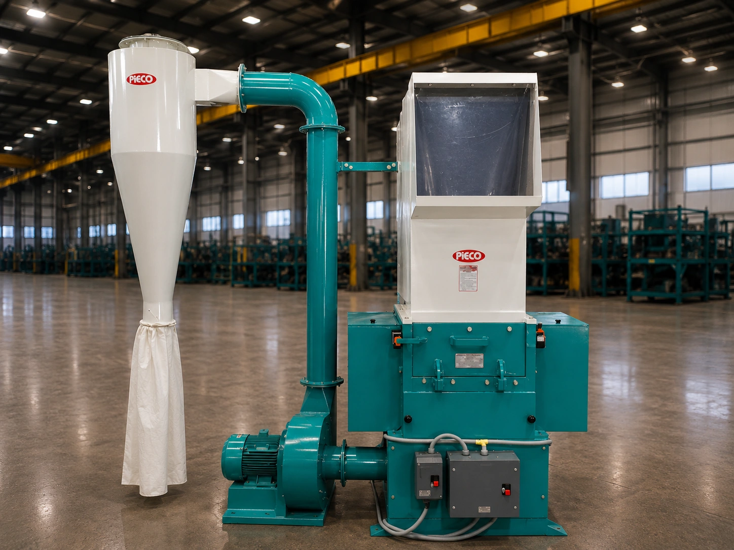 PIECO granulator with blower and cyclone